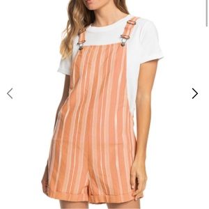 Roxy Silver Sky Striped Shortalls Overalls NWT Medium Boho Beach